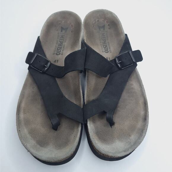 Mephisto Helen Air-Relax Sandals Black Nubuck Leather Buckle 41 US 10.5/11 Flats - Picture 1 of 12